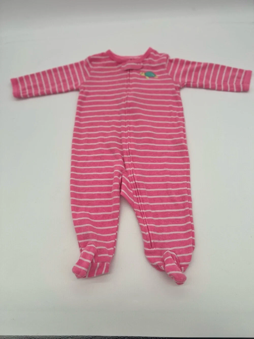 Carters Baby Girl Pink Striped Turtle One Piece Footie 6 Months